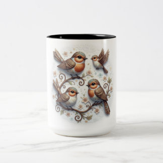 Ceramic Mug With Birds Zweifarbige Tasse