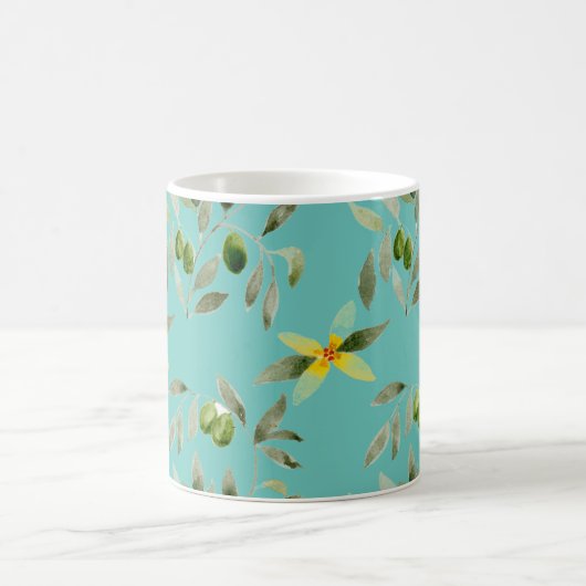 Ceramic mug with olive design on light teal kaffeetasse (Mittel)