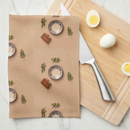 ceramic plate leather journal and olive branches geschirrtuch (Viertel Falte)