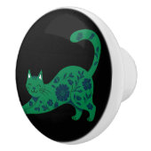 Ceramic Pull Green Floral Cat Keramikknauf (Rechts)