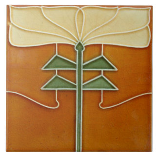 Ceramic Tile - Art Nouveau Yellow Flower Orange Fliese