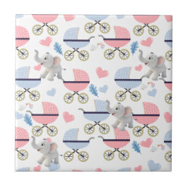 Ceramic Tile Baby Stroller Stork Elephant  Fliese