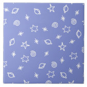 Ceramic Tile Blue Space Doodle Stars Planets Fliese (Vorderseite)