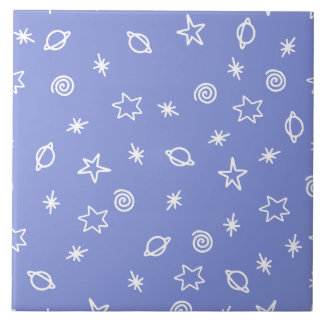 Ceramic Tile Blue Space Doodle Stars Planets Fliese