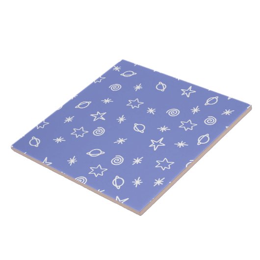 Ceramic Tile Blue Space Doodle Stars Planets Fliese (Seite)