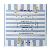 Ceramic Tile Blue & White Stripe Blessings Child Fliese (Vorderseite)