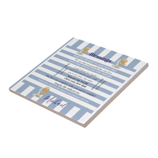 Ceramic Tile Blue & White Stripe Blessings Child Fliese (Seite)