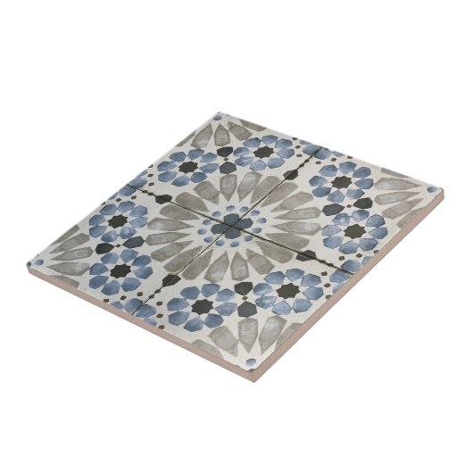 Ceramic Tile - Floral Designer Blue Grey Replica Fliese (Seite)