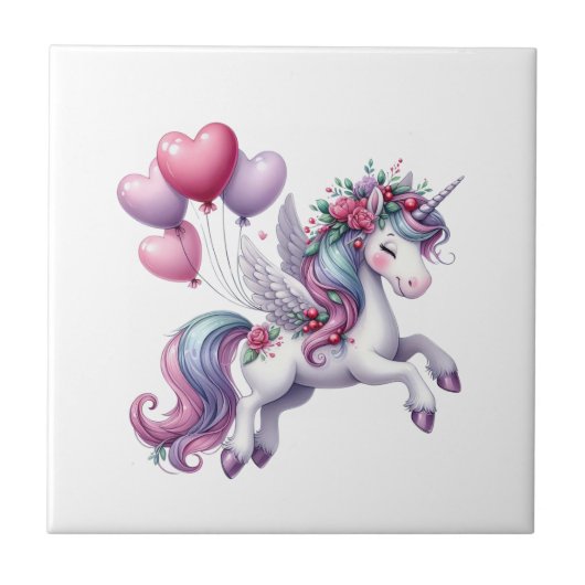 Ceramic Tile Floral Unicorn Flowers  Fliese (Vorderseite)