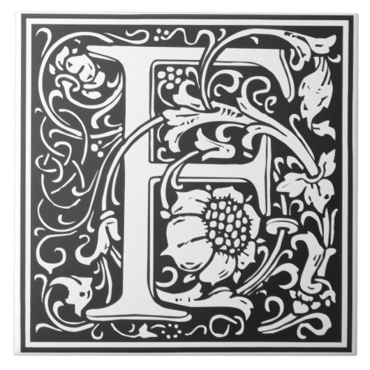 Ceramic Tile - Monogram Alphabet F black White Fliese (Vorderseite)