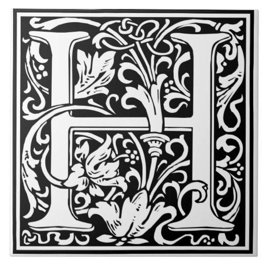 Ceramic Tile - Monogram Alphabet H black White Fliese (Vorderseite)
