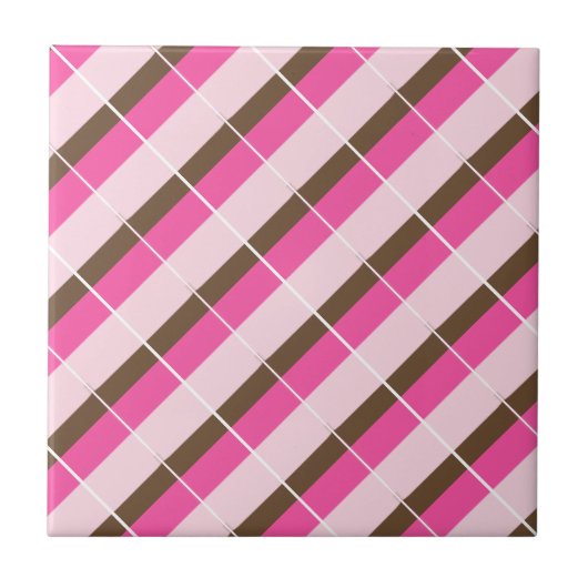 Ceramic Tile Pink Brown White Stripe Fliese (Vorderseite)