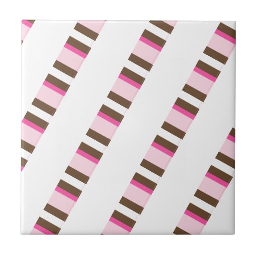 Ceramic Tile Pink Brown White Stripe Fliese (Vorderseite)