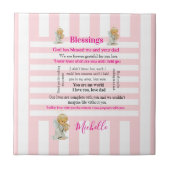 Ceramic Tile Pink & White Stripe Blessings Fliese (Vorderseite)