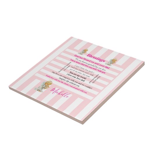 Ceramic Tile Pink & White Stripe Blessings Fliese (Seite)
