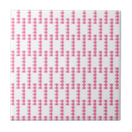 Ceramic Tile Pink & White Stripe Square Fliese