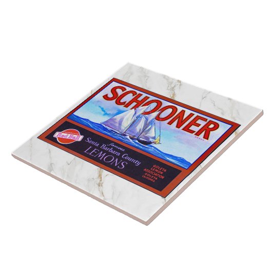 CERAMIC TILE - "Schooner" Lemons - Crate Label Fliese (Seite)