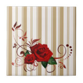 Ceramic Tile Stripe Beige & White Stripe Red Rose Fliese (Vorderseite)
