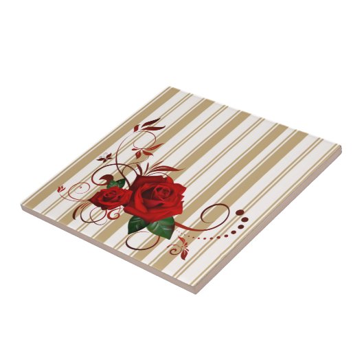 Ceramic Tile Stripe Beige & White Stripe Red Rose Fliese (Seite)