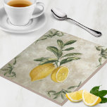 Ceramic Tile with Vintage Lemons Fliese<br><div class="desc">Schöne reife Zitronen auf einer eleganten, rustikalen Keramik Kachel. Ein einzigartiger europäischer geätzter Zweig voller grüner Blätter mit einer ganzen Zitrone und einer saftigen Zitronenhalle auf einem neutralen grauen Hintergrund. Die Küche ist in Zitronenfarben gehalten, die Zitronen-Küche, die Zitronen-Zitronen, die Keramik mit Zitronen, die Zitronenkachel mit Zitronen, die Zitronen, die...</div>