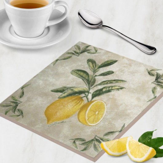 Ceramic Tile with Vintage Lemons Fliese