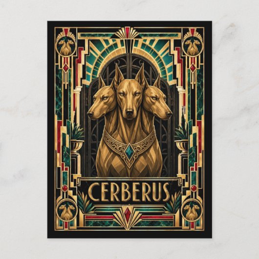 Cerberus, Art Deco Mythisch Postkarte (Vorderseite)