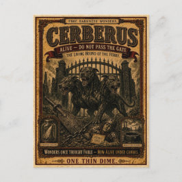 Cerberus, Vintage Zirkusmonster Postkarte