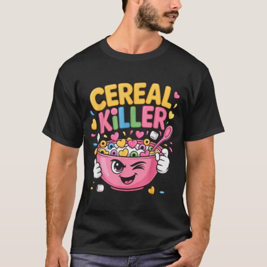 Cereal Killer Cartoon Bowl Funny Breakfast T-Shirt (Vorderseite)