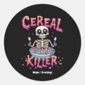 Cereal Killer Frühstück Funny Cereal Bowl Skelett Runder Aufkleber (Vorderseite)