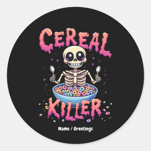 Cereal Killer Frühstück Funny Cereal Bowl Skelett Runder Aufkleber (Vorderseite)