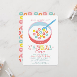 Cereal-sly One Pink Cereal Mädchen 1. Geburtstag Einladung