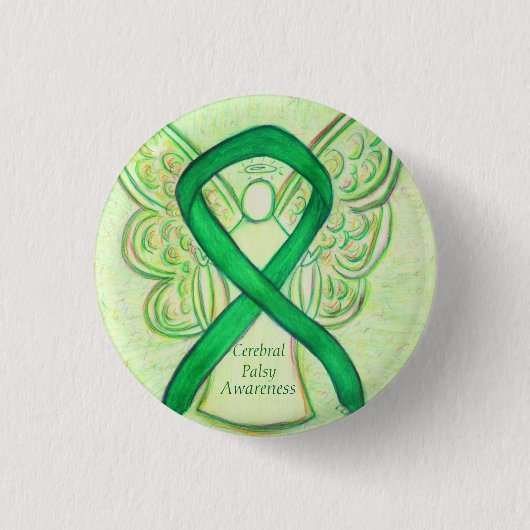 Cerebral Palsy Awareness Angel Ribbon Art Button (Vorderseite)