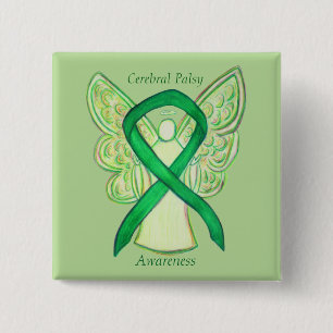 Cerebral Palsy Awareness Angel Ribbon Art Button
