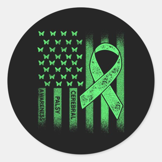 Cerebral Palsy Cp Awareness Usa Flag Warrior Survi Runder Aufkleber (Vorderseite)