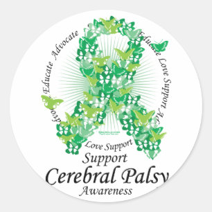 Cerebral Palsy Ribbon von Schmetterlingen Runder Aufkleber