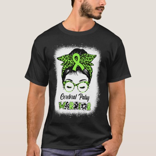 Cerebral Palsy Warrior Messy Bun Women Mama Ehefra T-Shirt (Vorderseite)