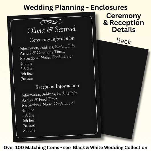 Ceremony & Reception Venues info - Black White Begleitkarte