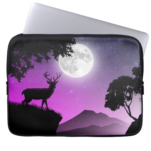 Cerf sous la lune violet laptopschutzhülle (Vorderseite)