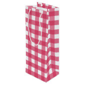 Cerise Gingham Geschenktüte Für Weinflaschen (Rückseite Schrägansicht)