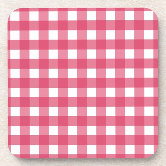Cerise Gingham Getränkeuntersetzer (Vorderseite)