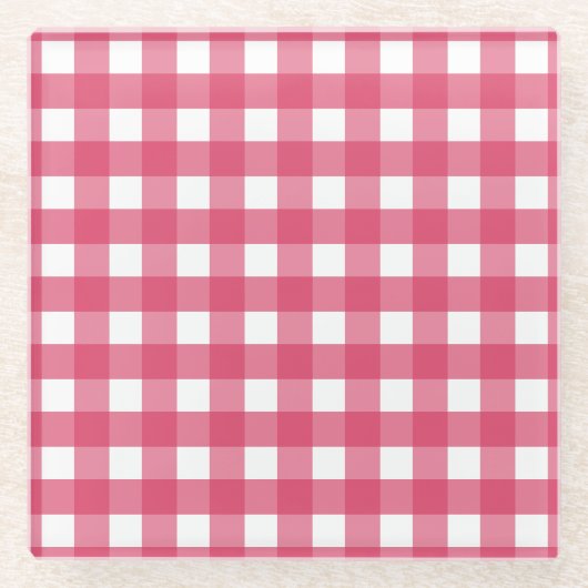 Cerise Gingham Glasuntersetzer (Vorderseite)