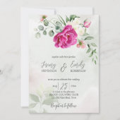 Cerise magenta peony eucalyptus watercolor inviton einladung (Vorderseite)