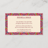 Cerise mandala rangoli ethnisches Muster lebendig Visitenkarte (Rückseite)