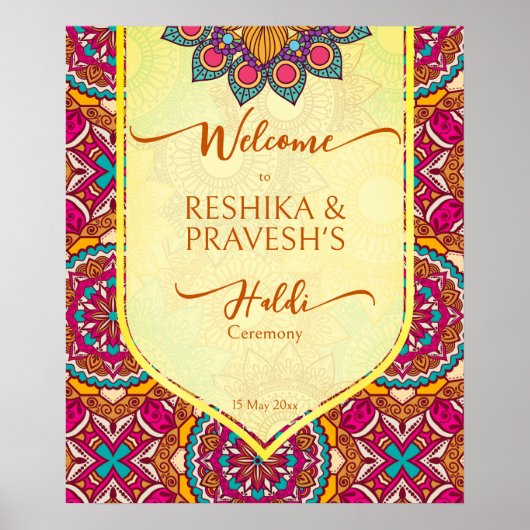 Cerise mandala rangoli Joint haldi Begrüßungszeich Poster (Vorne)