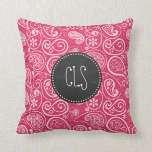 Cerise Paisley, Blume; Retro-Chalkboard Kissen