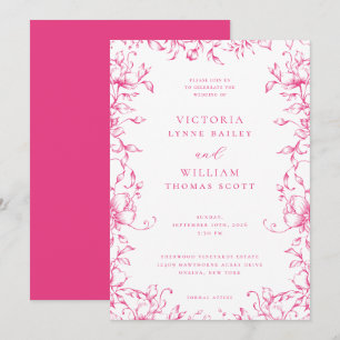 Cerise Pink Garden Floral Wedding Einladung