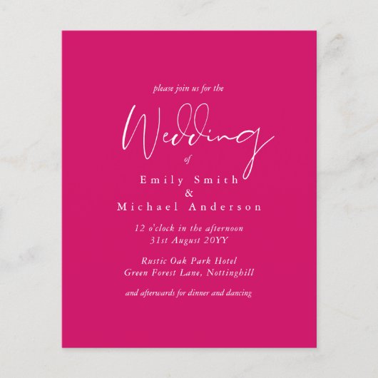 Cerise Pink Script Typografy Budget Wedding (Vorderseite)