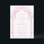 Cerise Pink Viktorianisch Frame Wedding Einladung<br><div class="desc">Eleganter Viktorianisch Inspirierter Cerise Pink Rahmen,  Hochzeitseinladung. Template Features,  trendige Typografie mit Details Vorlage auf der Rückseite.</div>