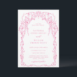 Cerise Pink Viktorianisch Frame Wedding Einladung<br><div class="desc">Eleganter Viktorianisch Inspirierter Cerise Pink Rahmen,  Hochzeitseinladung. Template Features,  trendige Typografie mit Details Vorlage auf der Rückseite.</div>