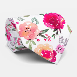 Cerise Pink Watercolor Floral Wedding Krawatte